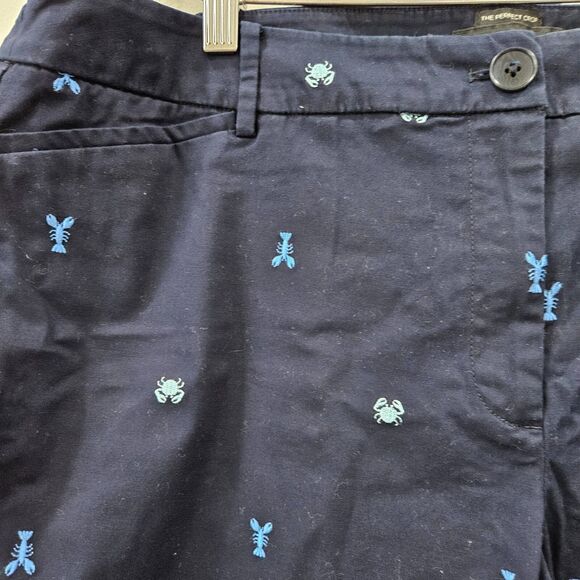 Talbots Womens Crab Embroidered Perfect Crop Pants Petite Navy Mid Rise Nautical - Picture 3 of 9